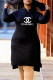 Black Fashion Casual Letter Patchwork Hooded Collar One Step Skirt Dresses