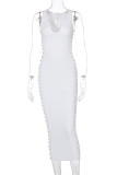 White Fashion Sexy Solid Hollowed Out V Neck Vest Dress