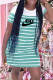 Light Blue Fashion Casual Striped Patchwork O Neck One Step Skirt Dresses