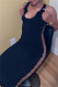 Black Fashion Sexy Solid Hollowed Out V Neck Vest Dress