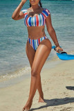 Multicolor Fashion Sexy Striped Print Basic Swimwears