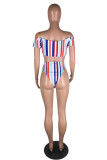 Multicolor Fashion Sexy Striped Print Basic Swimwears