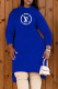 Blue Fashion Casual Print Patchwork Hooded Collar Dresses