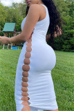 White Fashion Sexy Solid Hollowed Out V Neck Vest Dress