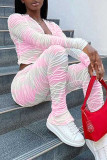 Pink Casual Print Patchwork Frenulum Long Sleeve Two Pieces
