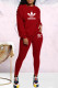 Red Fashion Casual Print Patchwork O Neck Long Sleeve Two Pieces