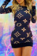 Black Yellow Fashion Casual Print Patchwork O Neck One Step Skirt Dresses