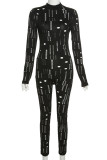 Black Sexy Solid Hollowed Out Split Joint Half A Turtleneck Skinny Jumpsuits