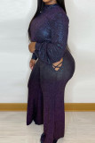 Colour Sexy Solid Hollowed Out Patchwork Half A Turtleneck Long Sleeve Two Pieces