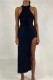 Black Sexy Casual Solid Slit O Neck Vest Dress