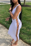 White Fashion Sexy Solid Hollowed Out V Neck Vest Dress