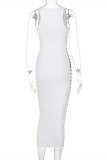 White Fashion Sexy Solid Hollowed Out V Neck Vest Dress