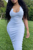 White Fashion Sexy Solid Hollowed Out V Neck Vest Dress