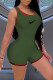 Army Green Fashion Casual Embroidery Patchwork U Neck Rompers