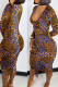 Colour Sexy Print Patchwork Draw String Fold V Neck One Step Skirt Dresses