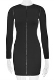 Apricot Fashion Sexy Solid Patchwork O Neck Long Sleeve Dresses