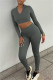 Grey Casual Sportswear Solid Basic Zipper Collar Long Sleeve Two Pieces