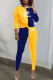 Yellow Blue Fashion Casual Print Patchwork O Neck Long Sleeve Two Pieces