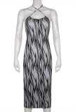 Black Fashion Sexy Print Backless Spaghetti Strap Long Dress Dresses