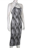 Black Fashion Sexy Print Backless Spaghetti Strap Long Dress Dresses
