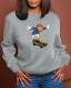 Grey Casual Cute Character Patchwork O Neck Tops