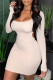 Apricot Fashion Sexy Solid Bandage Backless O Neck Long Sleeve Dresses