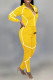 Yellow Fashion British Style Print Patchwork Turndown Collar Long Sleeve Two Pieces