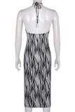 Black Fashion Sexy Print Backless Spaghetti Strap Long Dress Dresses