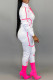 White Fashion British Style Print Patchwork Turndown Collar Long Sleeve Two Pieces