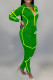 Green Fashion British Style Print Patchwork Turndown Collar Long Sleeve Two Pieces