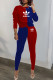 Red Blue Fashion British Style Print Patchwork O Neck Long Sleeve Two Pieces