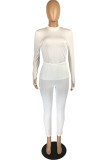 White Fashion Casual Solid Basic Turtleneck Long Sleeve Two Pieces
