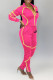 Rose Red Fashion British Style Print Patchwork Turndown Collar Long Sleeve Two Pieces