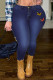 Deep Blue Fashion Casual Butterfly Print Basic Plus Size Jeans