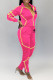 Rose Red Fashion British Style Print Patchwork Turndown Collar Long Sleeve Two Pieces