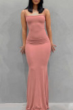 Pink Sexy Solid Patchwork Spaghetti Strap Sling Dress Dresses