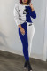 Gray Blue Fashion Casual Print Patchwork O Neck Long Sleeve Two Pieces