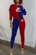 Red Blue Fashion Casual Print Patchwork O Neck Long Sleeve Two Pieces