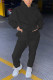 Black Sportswear Nylon Solid Pocket Hooded Collar Long Sleeve Regular Sleeve Two Pieces