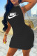 Black Fashion Celebrities Print Backless Halter One Step Skirt Dresses
