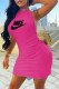 Rose Red Fashion Celebrities Print Backless Halter One Step Skirt Dresses