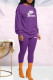 Purple Fashion Casual Print Letter O Neck Long Sleeve Two Pieces