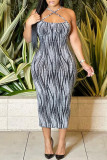 Black Fashion Sexy Print Backless Spaghetti Strap Long Dress Dresses