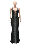 White Fashion Sexy Patchwork Hot Drilling See-through Backless Spaghetti Strap Evening Dress Dresses