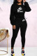 Black Fashion Casual Print Letter O Neck Long Sleeve Two Pieces