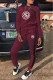 Burgundy Fashion Casual Letter Patchwork O Neck Long Sleeve Two Pieces