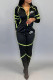 Black Fashion British Style Print Patchwork Turndown Collar Long Sleeve Two Pieces