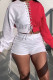 Red Fashion Casual Patchwork Solid Bandage O Neck Long Sleeve Two Pieces