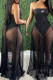 Black Fashion Street Solid Patchwork See-through Strapless Princess Dresses