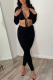 Black Sexy Solid Hollowed Out V Neck Skinny Jumpsuits